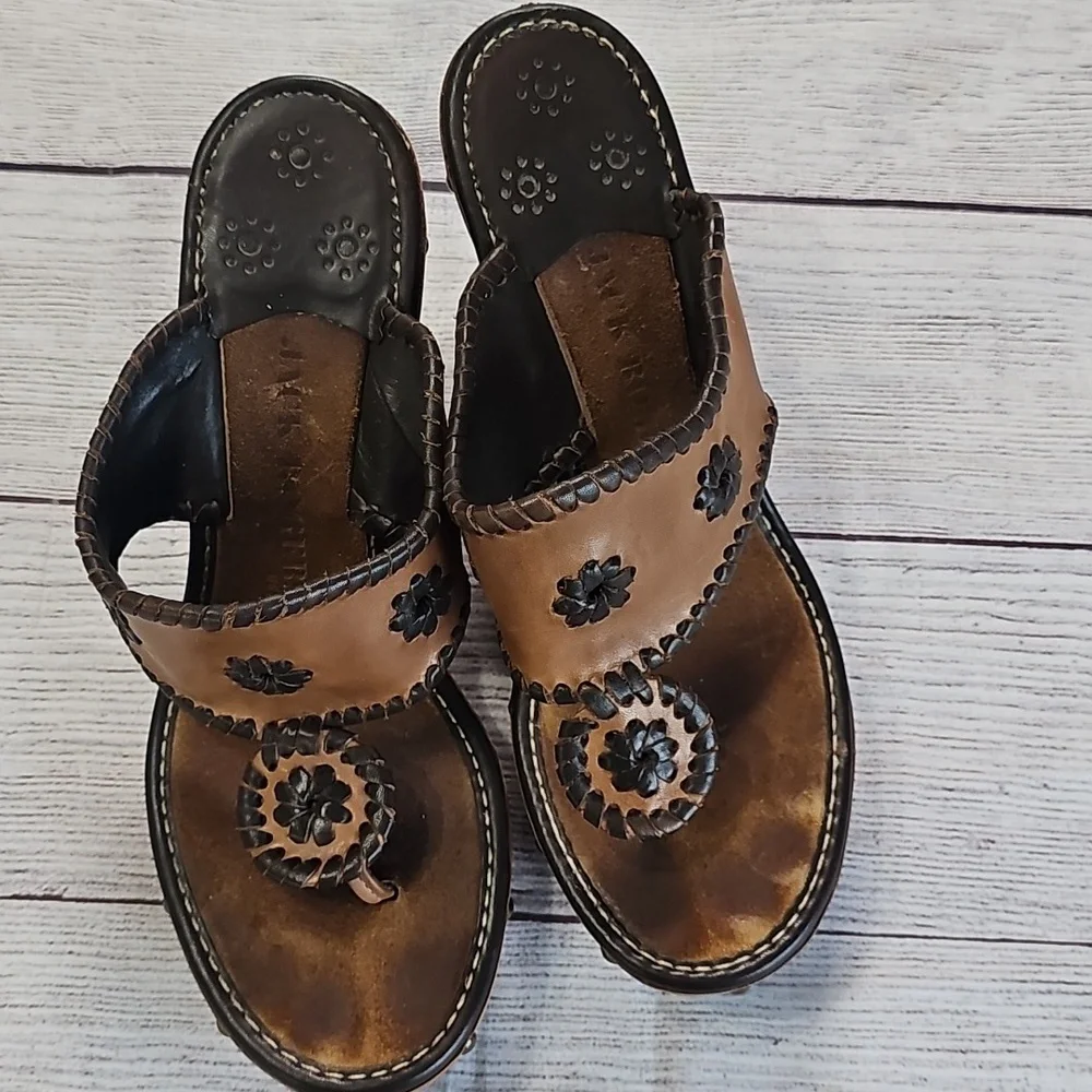 Jack Rogers 7/7.5 Tan Leather Platform Sandals